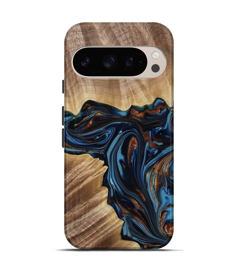 Pixel 10 Wood Live Edge Phone Case - Noelle (Teal & Gold, 817903)