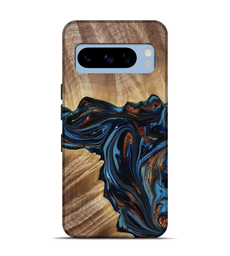 Pixel 8 Pro Wood Live Edge Phone Case - Noelle (Teal & Gold, 817903)