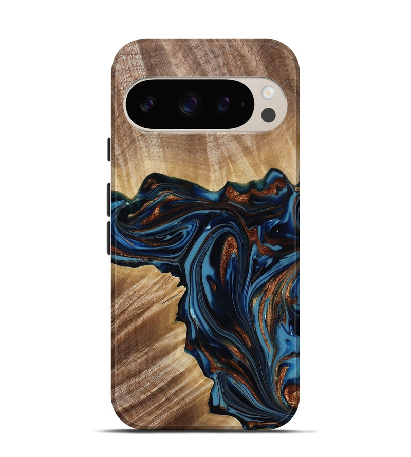 Pixel 9 Wood Live Edge Phone Case - Noelle (Teal & Gold, 817903)