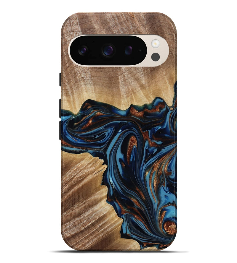Pixel 9 Pro XL Wood Live Edge Phone Case - Noelle (Teal & Gold, 817903)