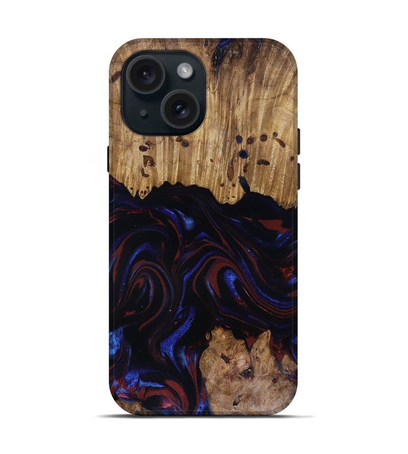 iPhone 15 Wood Live Edge Phone Case - Frances (Red, 817905)