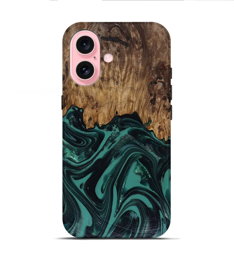 iPhone 16 Wood Live Edge Phone Case - Calista (Green, 817906)
