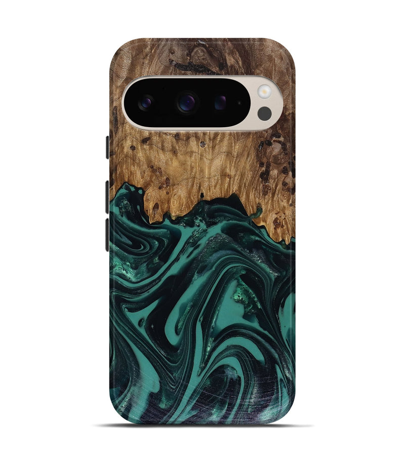 Pixel 9 Pro Wood Live Edge Phone Case - Calista (Green, 817906)