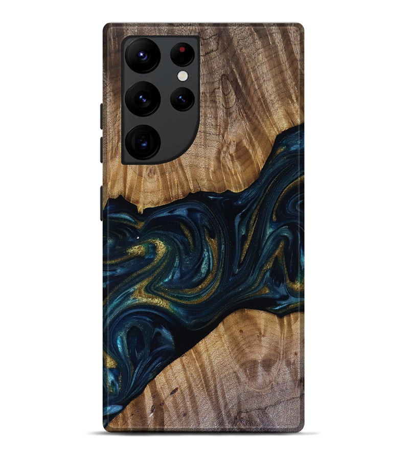 Galaxy S22 Ultra Wood Live Edge Phone Case - Keyla (Teal & Gold, 817910)