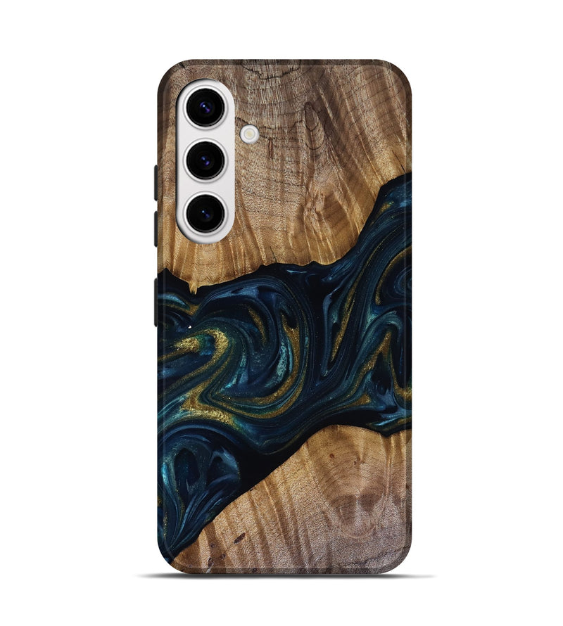 Galaxy S25 Wood Live Edge Phone Case - Keyla (Teal & Gold, 817910)