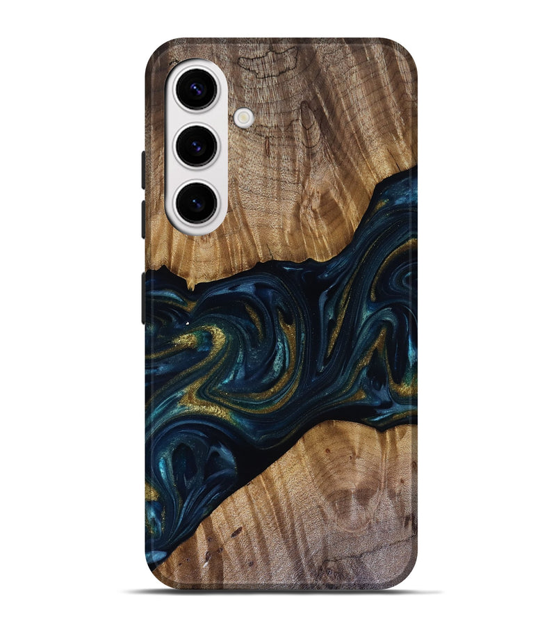 Galaxy S25 Plus Wood Live Edge Phone Case - Keyla (Teal & Gold, 817910)
