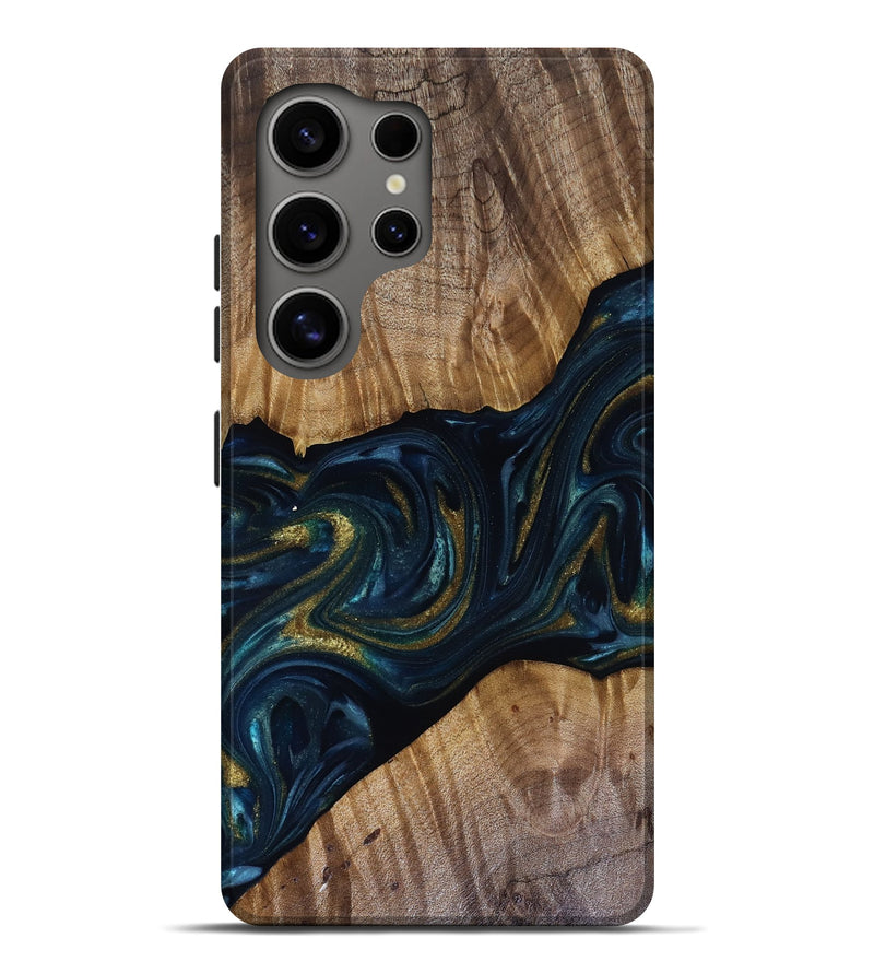 Galaxy S25 Ultra Wood Live Edge Phone Case - Keyla (Teal & Gold, 817910)