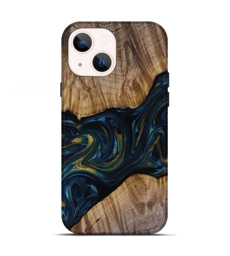 iPhone 13 Wood Live Edge Phone Case - Keyla (Teal & Gold, 817910)