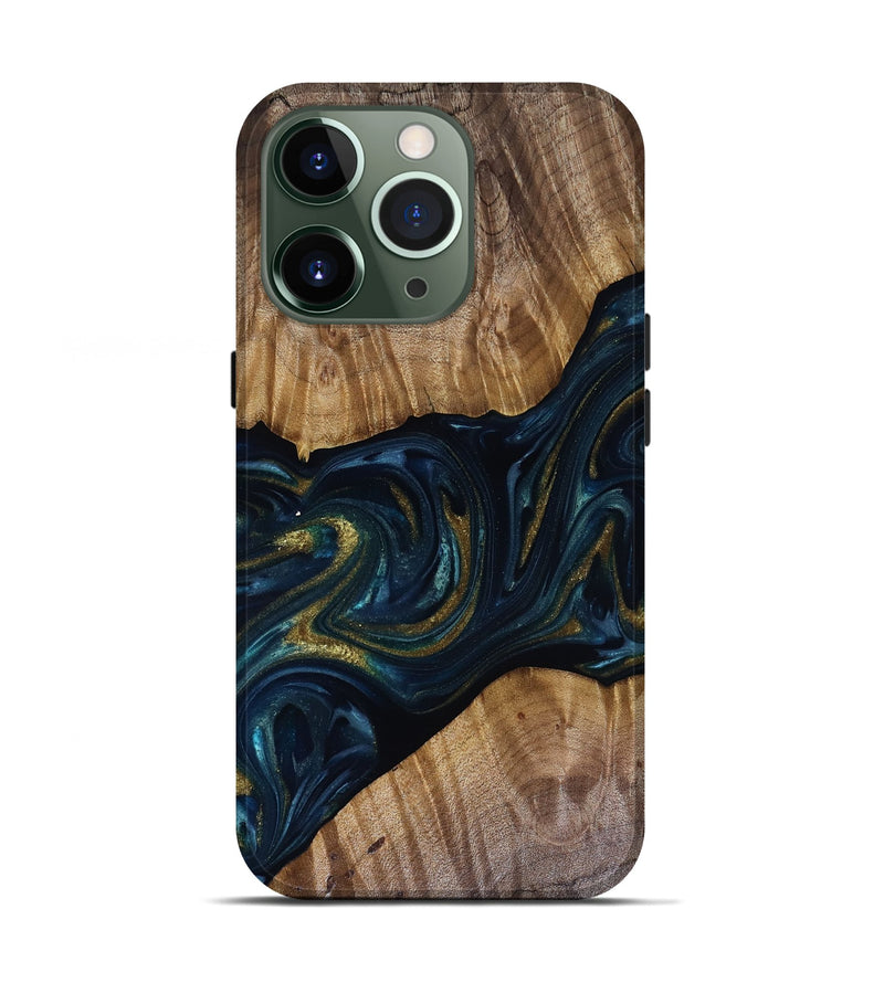 iPhone 13 Pro Wood Live Edge Phone Case - Keyla (Teal & Gold, 817910)