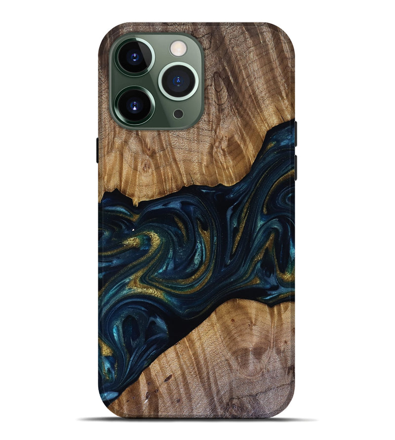 iPhone 13 Pro Max Wood Live Edge Phone Case - Keyla (Teal & Gold, 817910)