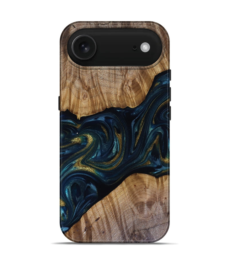 iPhone 17 Air Wood Live Edge Phone Case - Keyla (Teal & Gold, 817910)