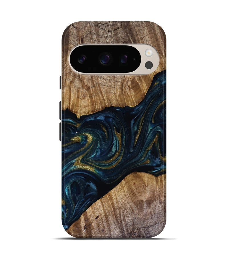 Pixel 10 Wood Live Edge Phone Case - Keyla (Teal & Gold, 817910)