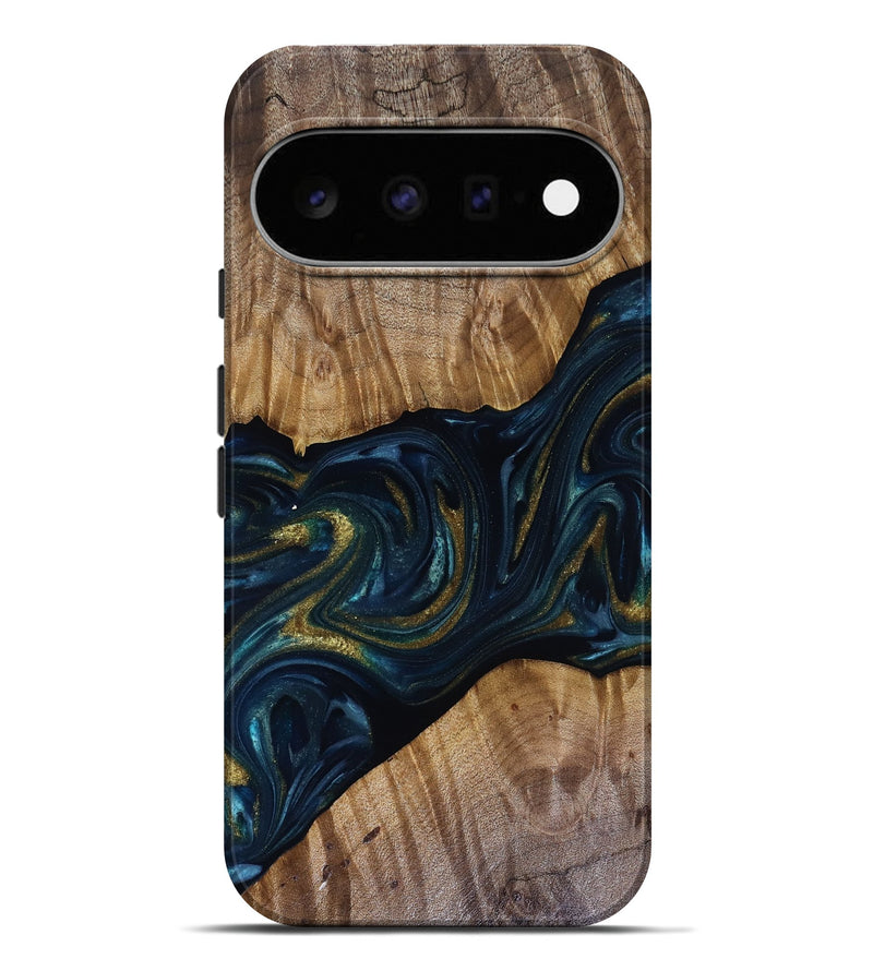 Pixel 11 Pro XL Wood Live Edge Phone Case - Keyla (Teal & Gold, 817910)