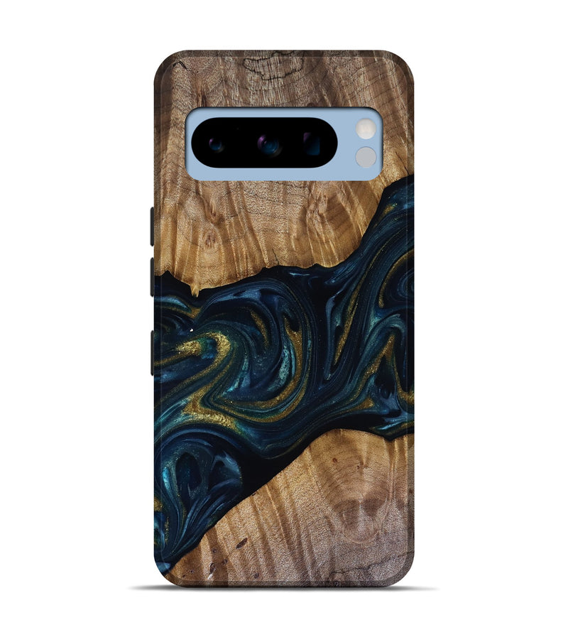 Pixel 8 Pro Wood Live Edge Phone Case - Keyla (Teal & Gold, 817910)