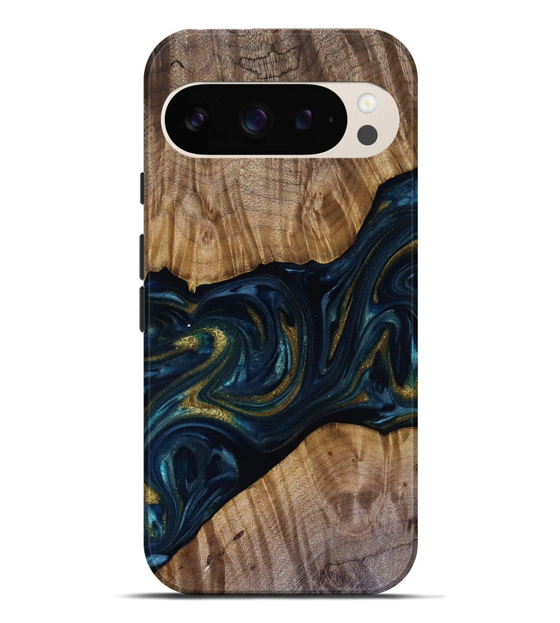 Pixel 9 Pro XL Wood Live Edge Phone Case - Keyla (Teal & Gold, 817910)