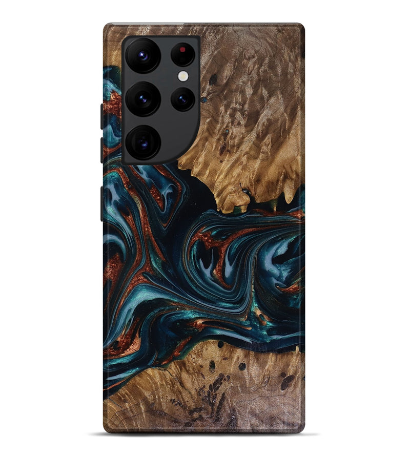 Galaxy S22 Ultra Wood Live Edge Phone Case - Marsha (Teal & Gold, 817914)