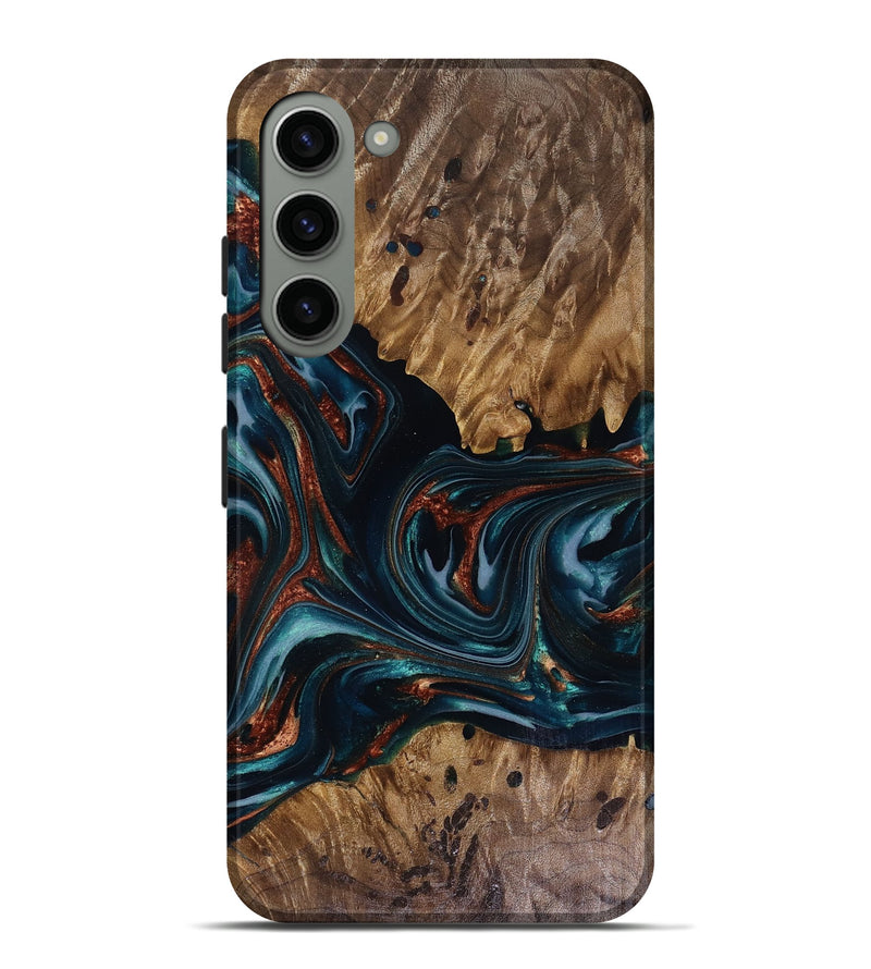 Galaxy S23 Plus Wood Live Edge Phone Case - Marsha (Teal & Gold, 817914)