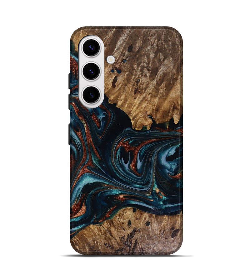 Galaxy S25 Wood Live Edge Phone Case - Marsha (Teal & Gold, 817914)