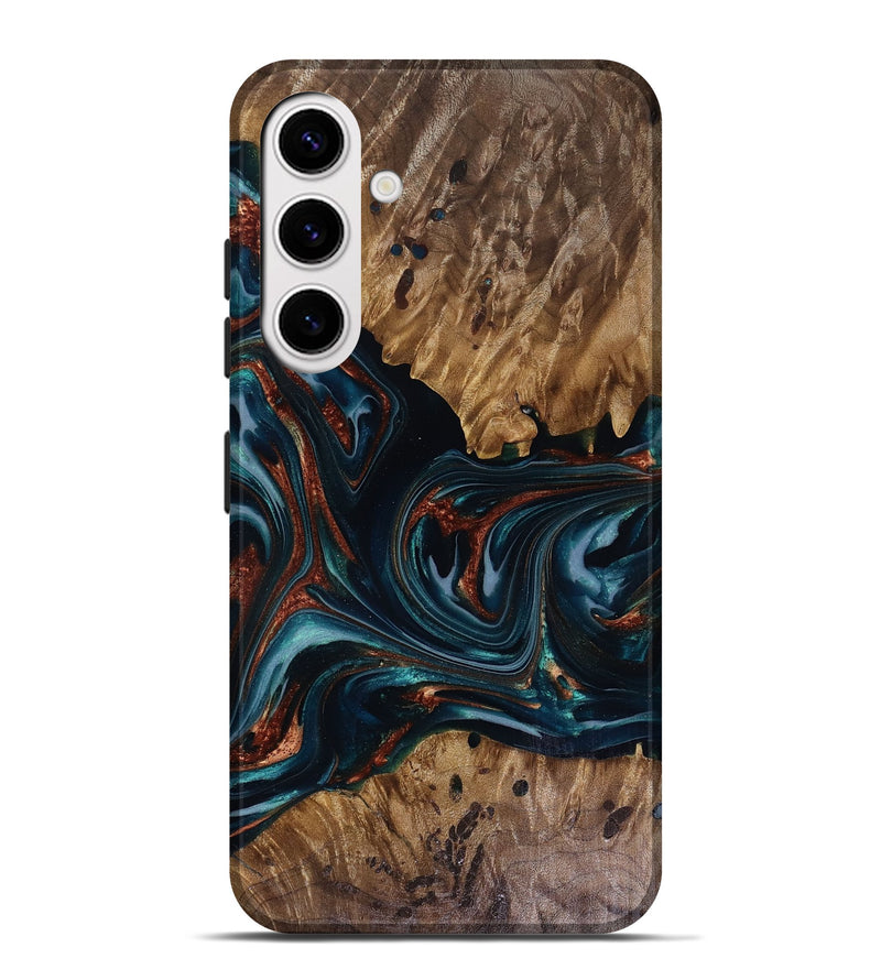 Galaxy S25 Plus Wood Live Edge Phone Case - Marsha (Teal & Gold, 817914)