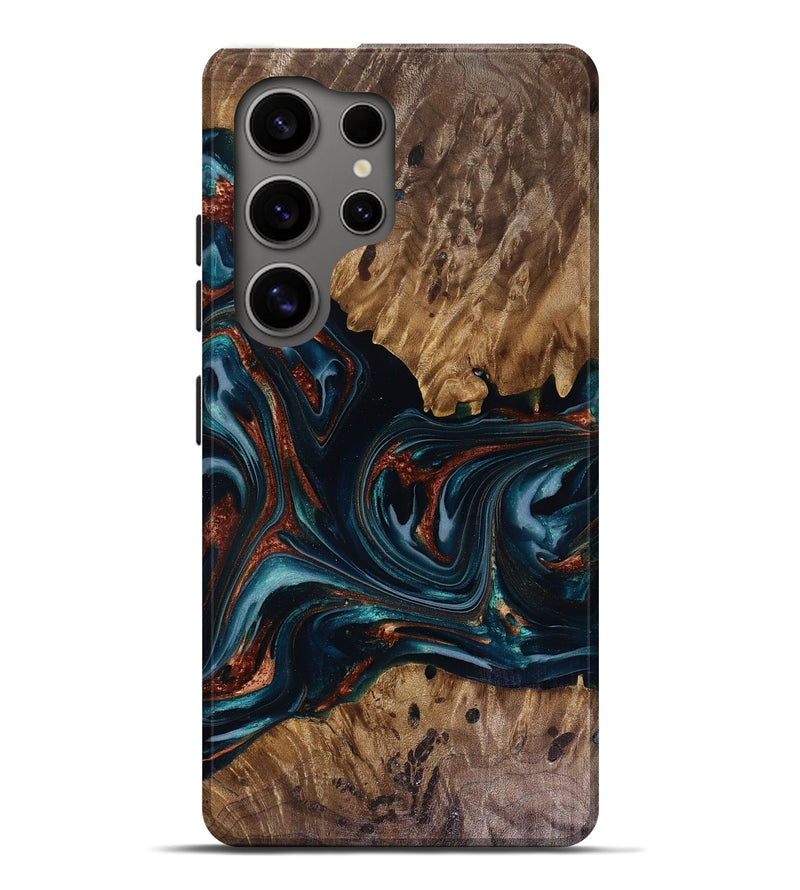 Galaxy S25 Ultra Wood Live Edge Phone Case - Marsha (Teal & Gold, 817914)