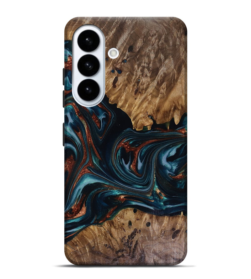 Galaxy S26 Plus Wood Live Edge Phone Case - Marsha (Teal & Gold, 817914)