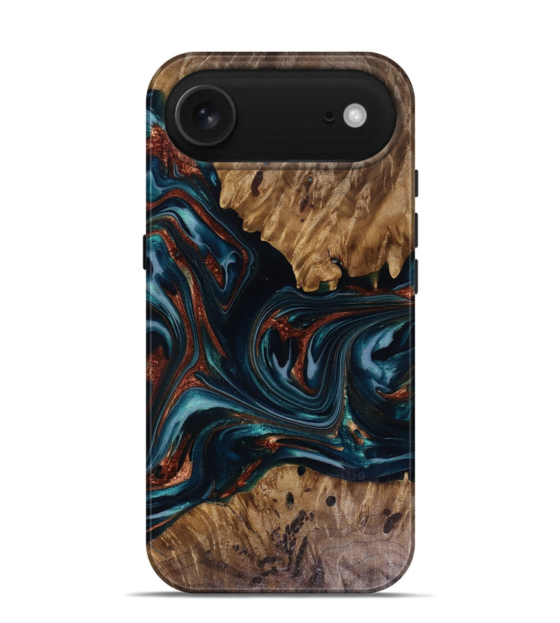 iPhone 17 Air Wood Live Edge Phone Case - Marsha (Teal & Gold, 817914)