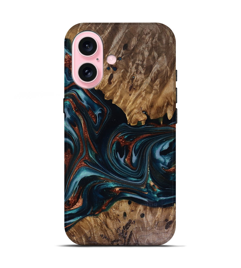 iPhone 17 Wood Live Edge Phone Case - Marsha (Teal & Gold, 817914)
