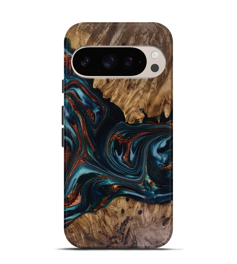 Pixel 10 Pro Wood Live Edge Phone Case - Marsha (Teal & Gold, 817914)