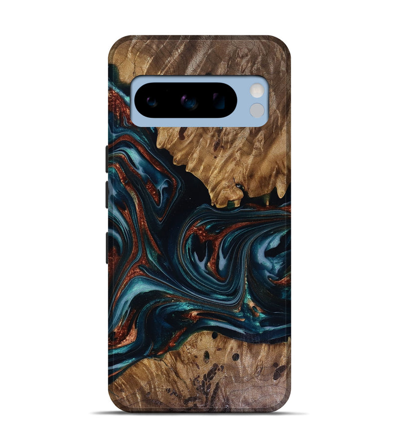 Pixel 8 Pro Wood Live Edge Phone Case - Marsha (Teal & Gold, 817914)