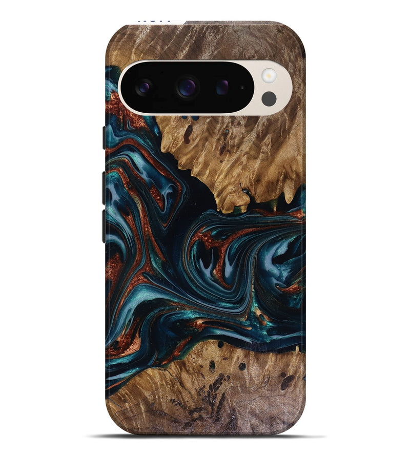 Pixel 9 Pro XL Wood Live Edge Phone Case - Marsha (Teal & Gold, 817914)