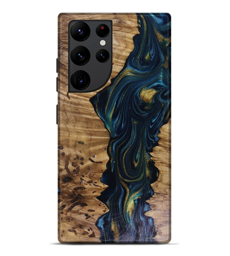 Galaxy S22 Ultra Wood Live Edge Phone Case - Odie (Teal & Gold, 817918)
