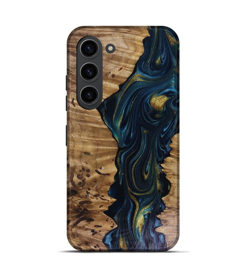 Galaxy S23 Wood Live Edge Phone Case - Odie (Teal & Gold, 817918)