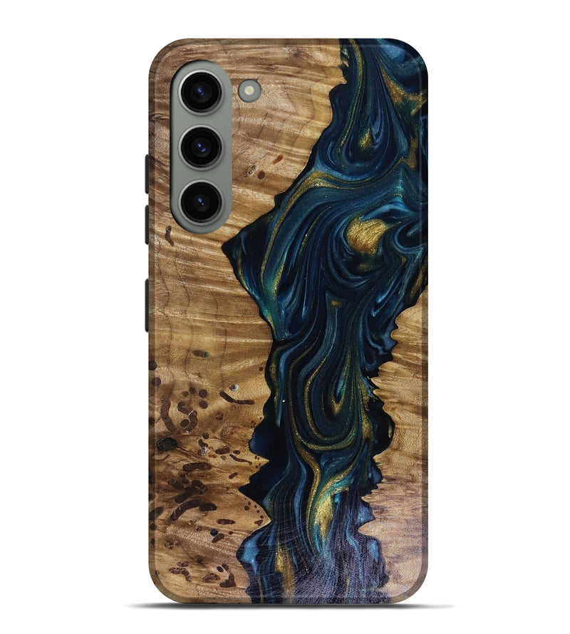 Galaxy S23 Plus Wood Live Edge Phone Case - Odie (Teal & Gold, 817918)