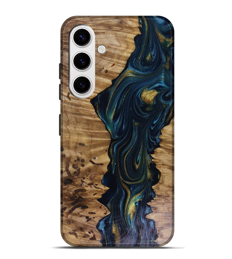 Galaxy S25 Plus Wood Live Edge Phone Case - Odie (Teal & Gold, 817918)