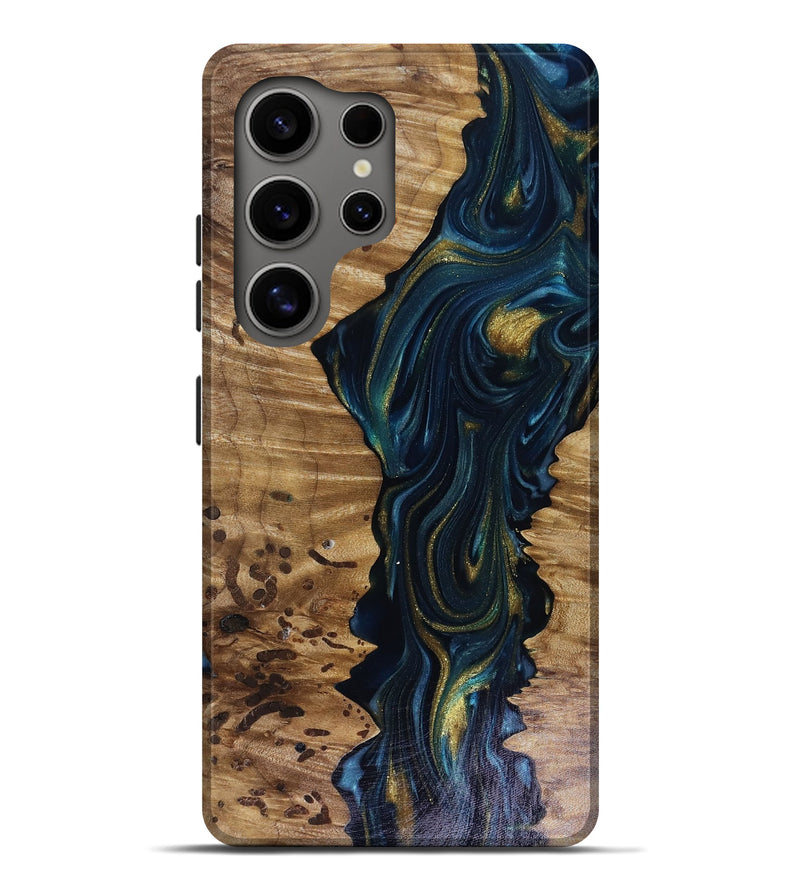 Galaxy S25 Ultra Wood Live Edge Phone Case - Odie (Teal & Gold, 817918)