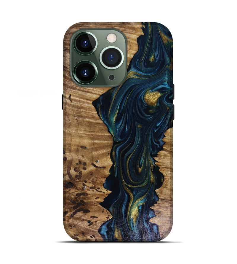 iPhone 13 Pro Wood Live Edge Phone Case - Odie (Teal & Gold, 817918)