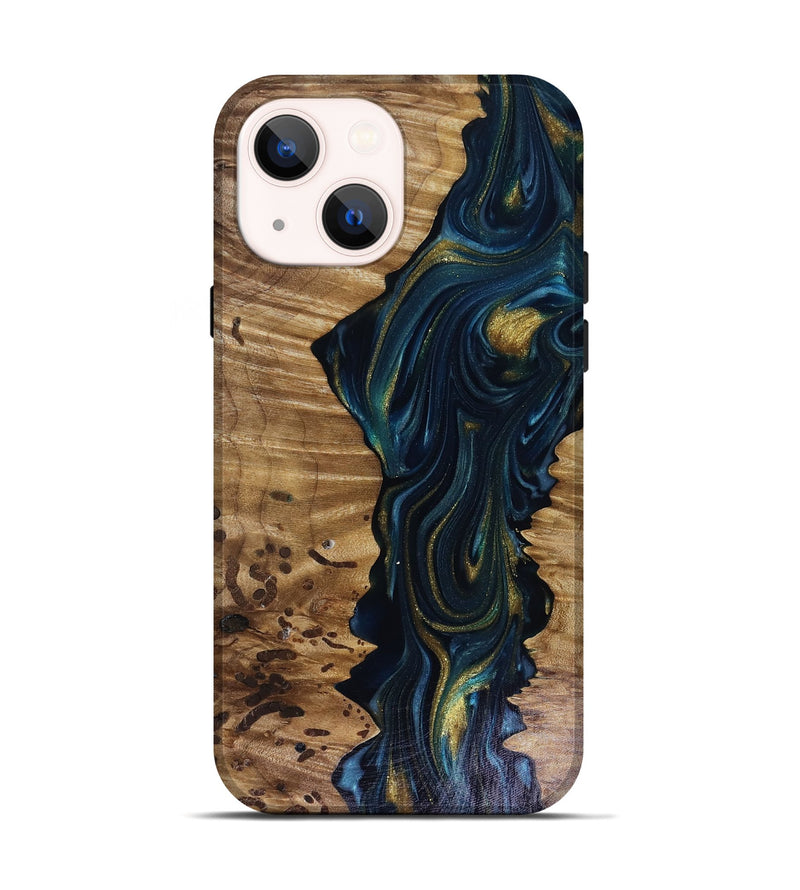 iPhone 14 Wood Live Edge Phone Case - Odie (Teal & Gold, 817918)