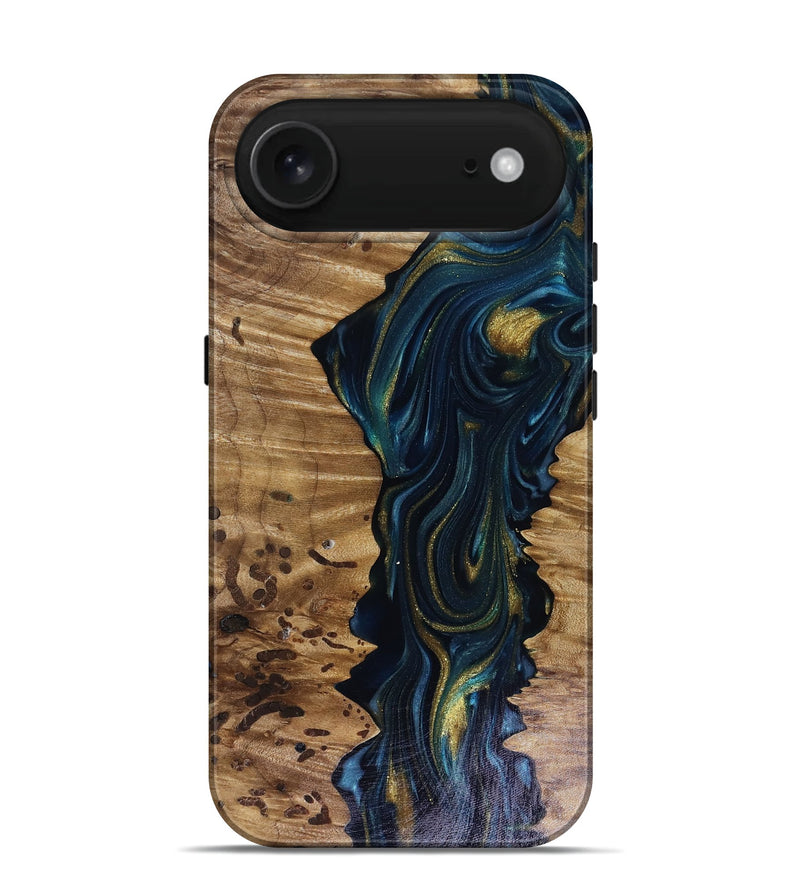 iPhone 17 Air Wood Live Edge Phone Case - Odie (Teal & Gold, 817918)