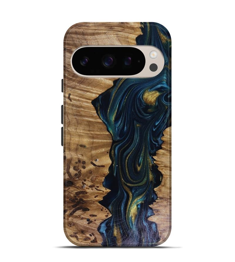 Pixel 10 Pro Wood Live Edge Phone Case - Odie (Teal & Gold, 817918)