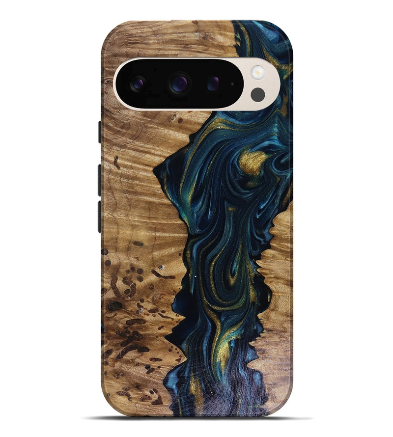 Pixel 10 Pro XL Wood Live Edge Phone Case - Odie (Teal & Gold, 817918)