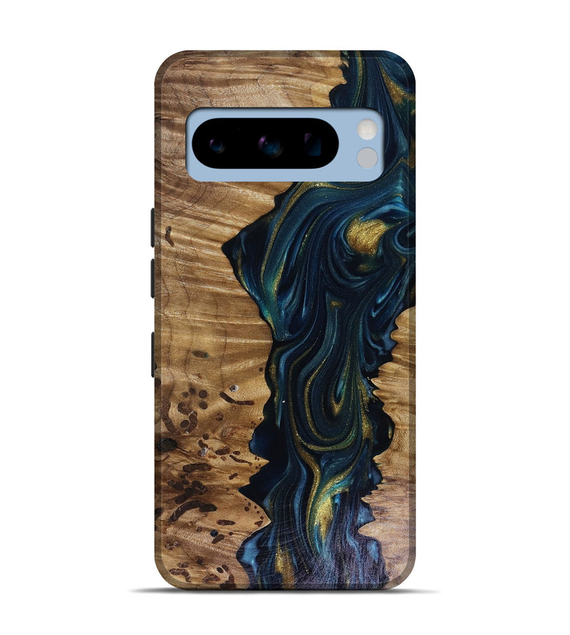 Pixel 8 Pro Wood Live Edge Phone Case - Odie (Teal & Gold, 817918)