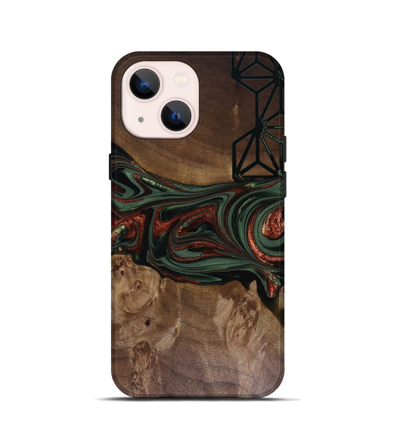 iPhone 13 mini Wood Live Edge Phone Case - Shania (Green, 817919)
