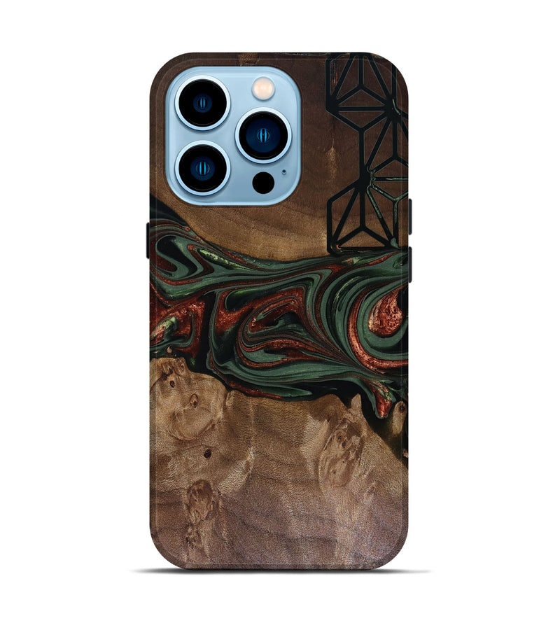 iPhone 14 Pro Wood Live Edge Phone Case - Shania (Green, 817919)
