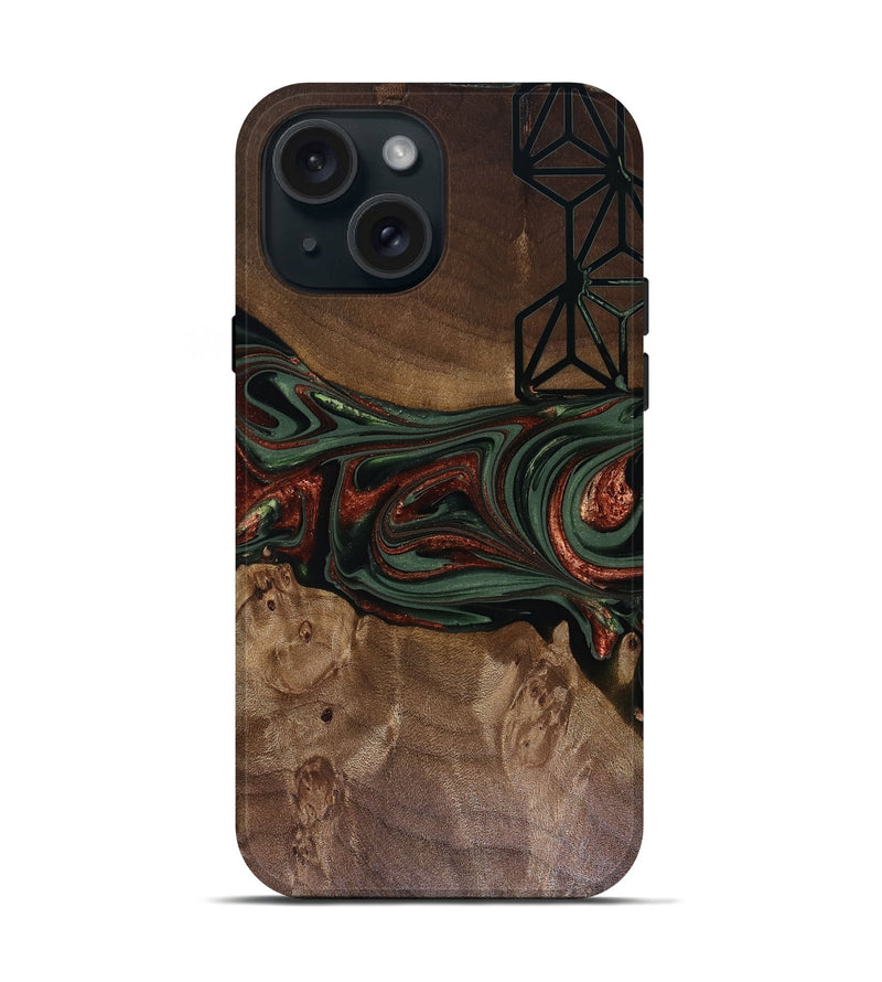 iPhone 15 Wood Live Edge Phone Case - Shania (Green, 817919)