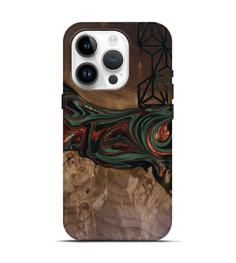 iPhone 15 Pro Wood Live Edge Phone Case - Shania (Green, 817919)