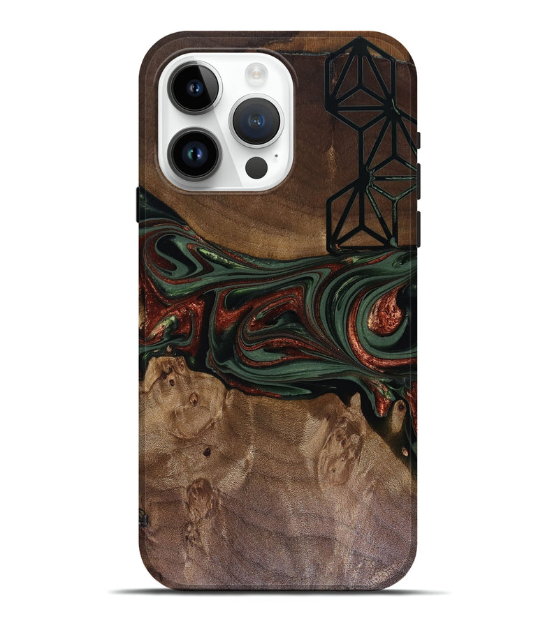 iPhone 15 Pro Max Wood Live Edge Phone Case - Shania (Green, 817919)