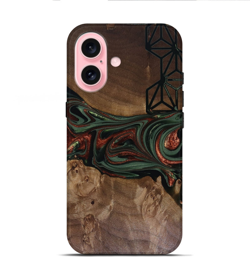 iPhone 16 Wood Live Edge Phone Case - Shania (Green, 817919)