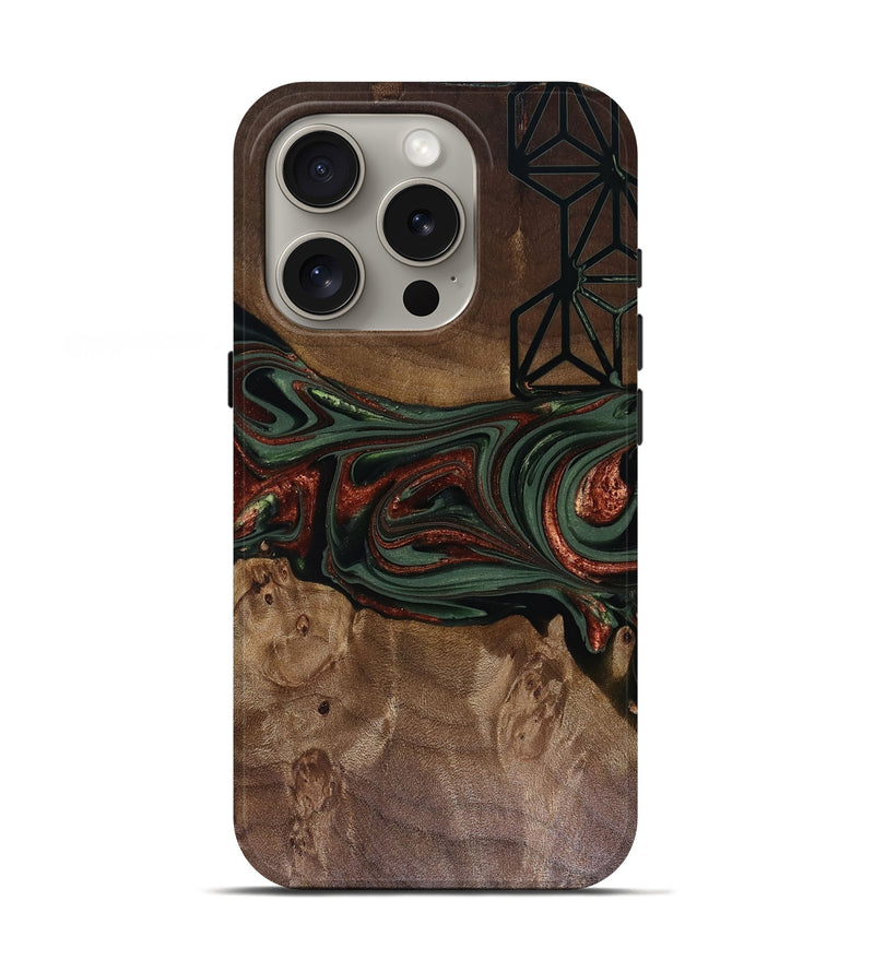 iPhone 16 Pro Wood Live Edge Phone Case - Shania (Green, 817919)