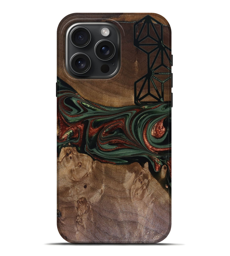 iPhone 16 Pro Max Wood Live Edge Phone Case - Shania (Green, 817919)