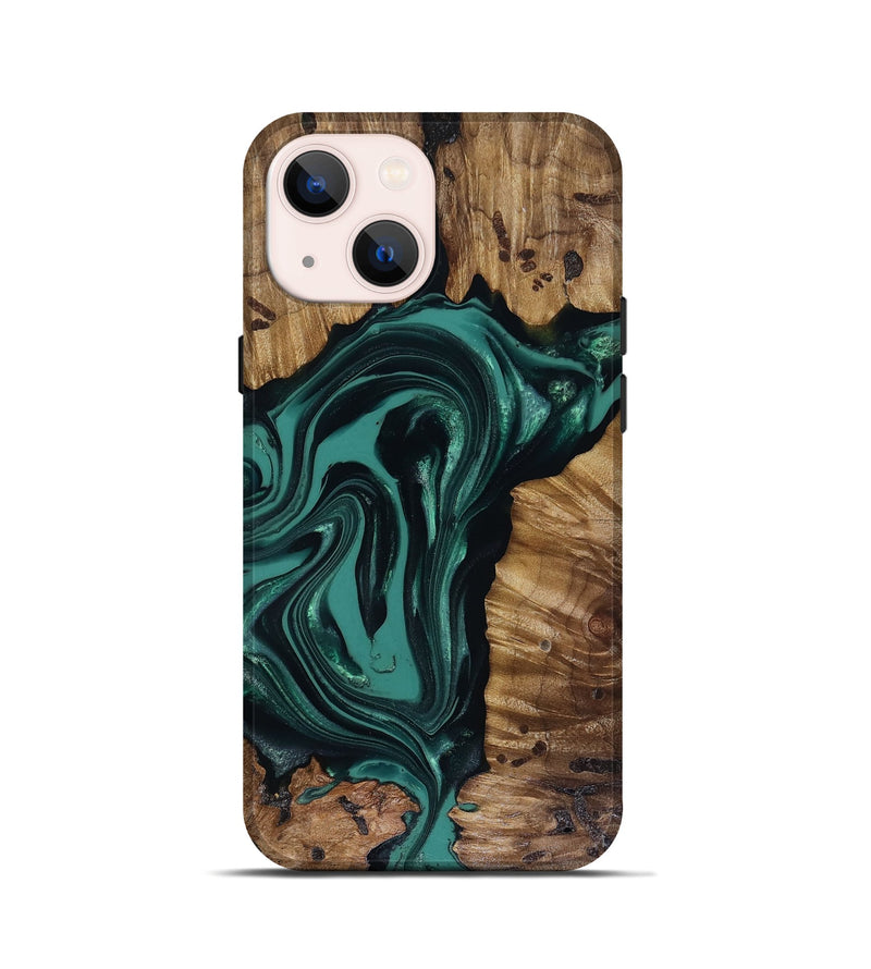 iPhone 13 mini Wood Live Edge Phone Case - Aryan (Green, 817920)